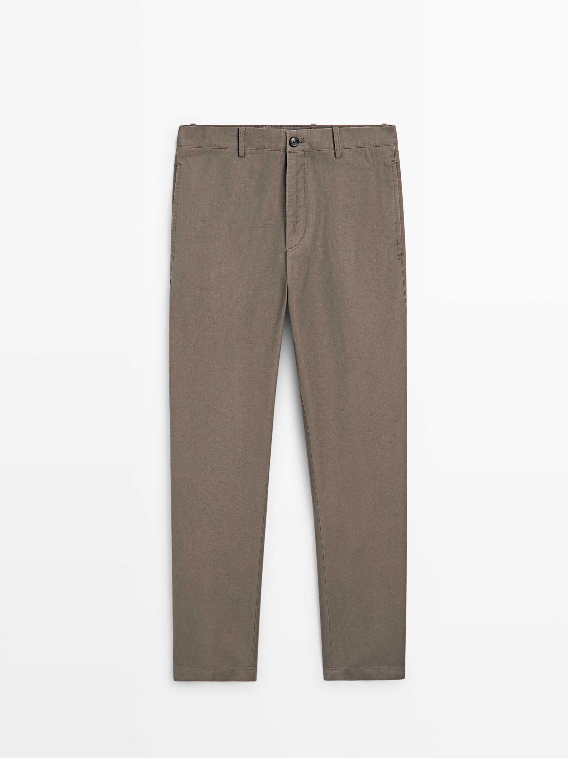 Cotton and linen tapered fit trousers